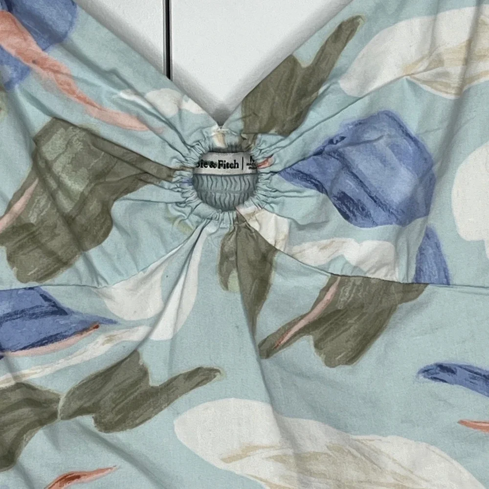 Abercrombie Floral Cottagecore Crop Top Medium Puff Sleeve Coquette Bow